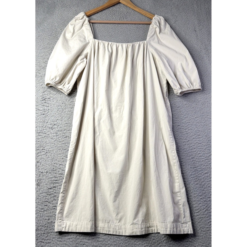 Faherty Dress Womens Size Large Short Sleeve Cream Cotton Relaxed Missing Belt